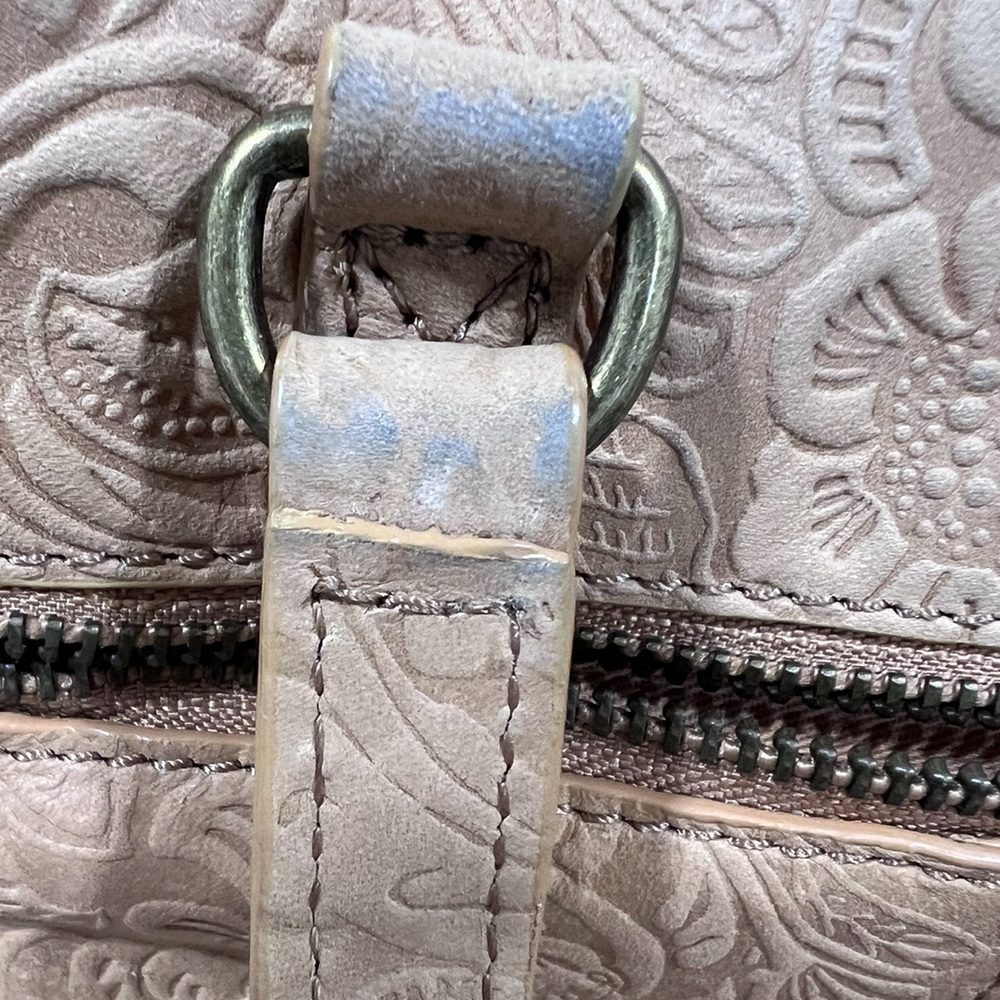 Steven By Steve Madden Tan Tooled Scroll Leather Top Handle Crossbody Purse - Picture 13 of 16
